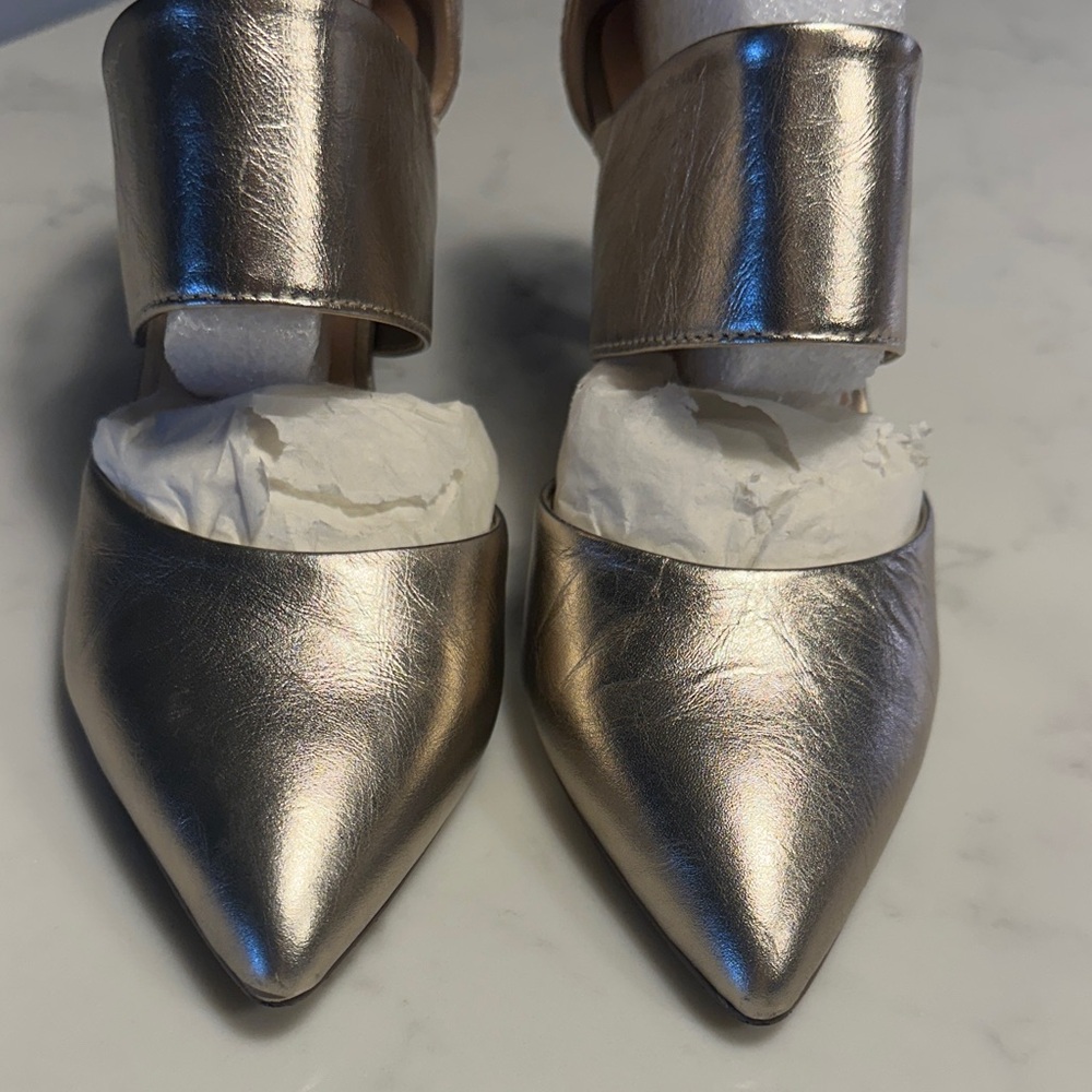 Bella Vita Metallic Gold Ankle Strap Heels - Picture 3 of 5